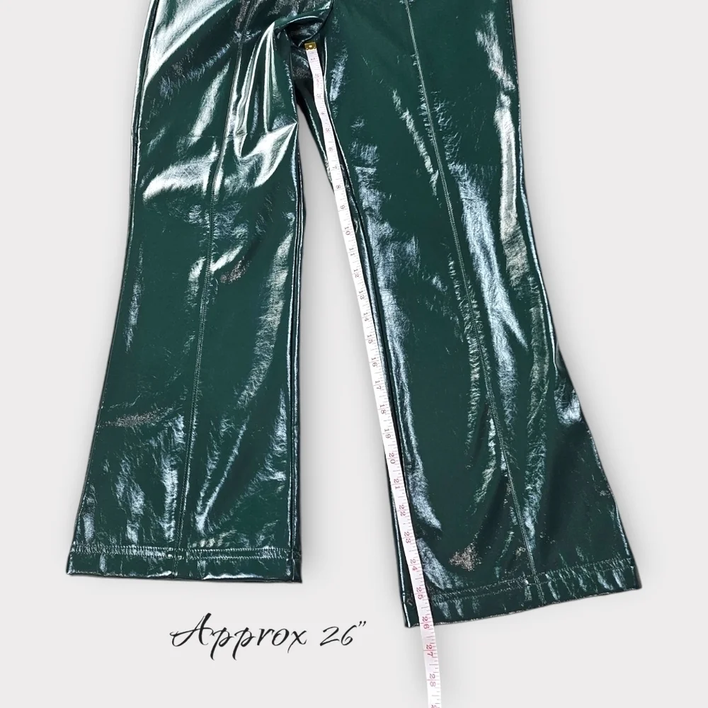 7 For All Mankind Green Faux Leather Flare Pant Small
